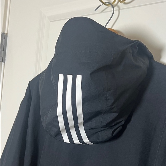 Adidas Black Windbreaker 3-stripes Hooded Jacket XL - Picture 7 of 9